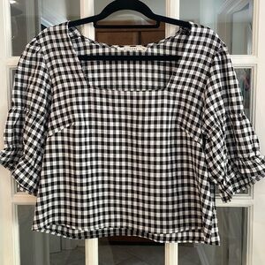Ellison Black and White Gingham Puff Sleeve Top